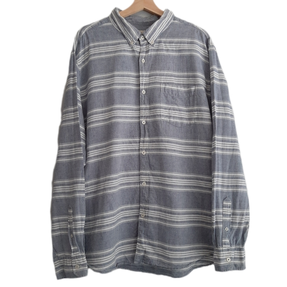 🍒 AEO Linen Cotton Blend Seriously Soft Shirt Stripe Men's Sz XXL *Damaged*